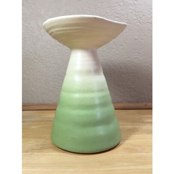 Vintage Haeger Pottery Candle Holder 3184 White Fade To Green Matt Glaze 7.5 In - Picture 2 of 11